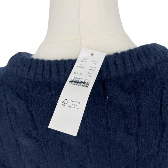J.Crew Relaxed Cable knit Cardigan Merino Blend Sweater Navy Size L-XL NWT - Picture 8 of 12